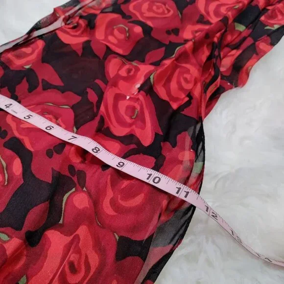 Zazou Floral Rose Lightweight Sheer Scarf Neckwear Red Black Women's Length 30" - Picture 7 of 7